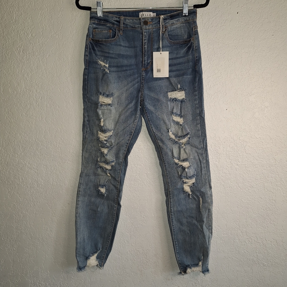 NWT Cello Jeans Womens 11 Blue Distressed Skinny Denim Medium Wash Ankle